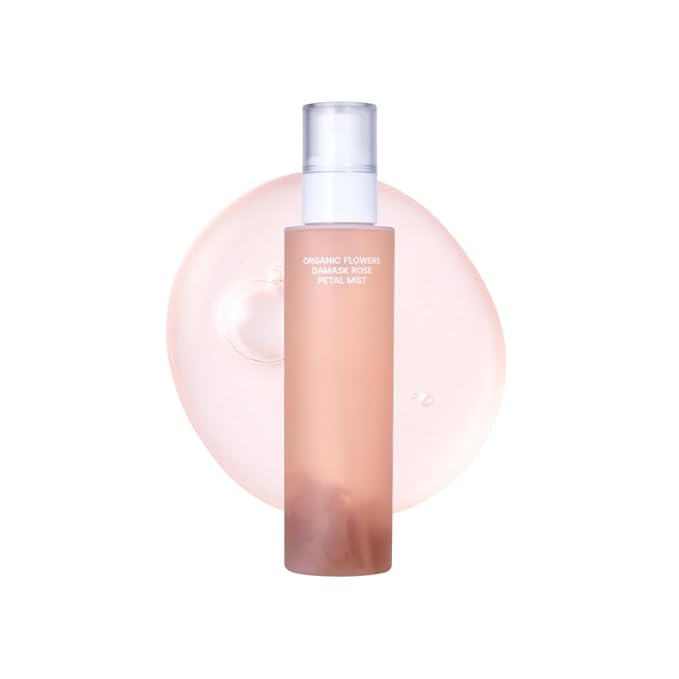 Whamisa Organic Flowers Damask Rose Petal Mist, Facial Mist Spray, Waterless Formula, Fermented Postbiotics, Hydration, Portable, Korean Skin Care (100ml)