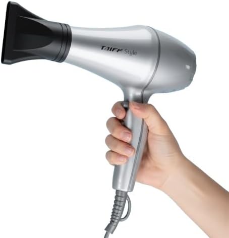 Taiff Style IonSense Professional Hair Dryer | 1875W Ionic Ceramic Blow Dryer with Diffuser | Lightweight Travel Friendly | Dual Voltage - Fast Drying | Silver