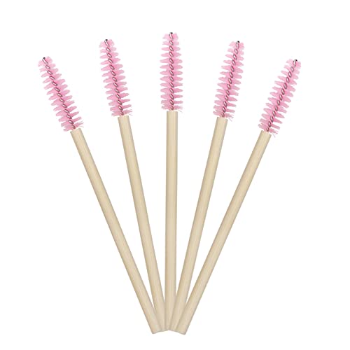 MyAoKuE-UP 100 Pack Bamboo Handle Mascara Wands Disposable Eyelash Brushes Lash Extension Tool, Pink