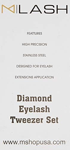 M LASH Tweezers for Eyelash Extensions (Set of 4) - Professional Lash Extension Tweezers - Fiber Tip, Japanese Steel, Diamond Grip Eyelash Extension Tweezer (Multi-Color)