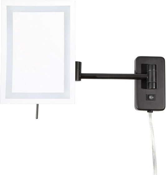 JERDON Rectangular Wall Mount Makeup Mirror - Black Makeup Mirror with 5X Magnification and LED Lights - Plug in - Model JRT710BKL