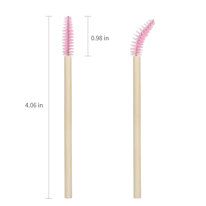Mekupeu 100 Pcs Disposable Mascara Wands Bamboo Spoolies Brush for Eyelash Extensions Spoolie Eyelash Lash Wand Applicator Makeup Kits, Pink