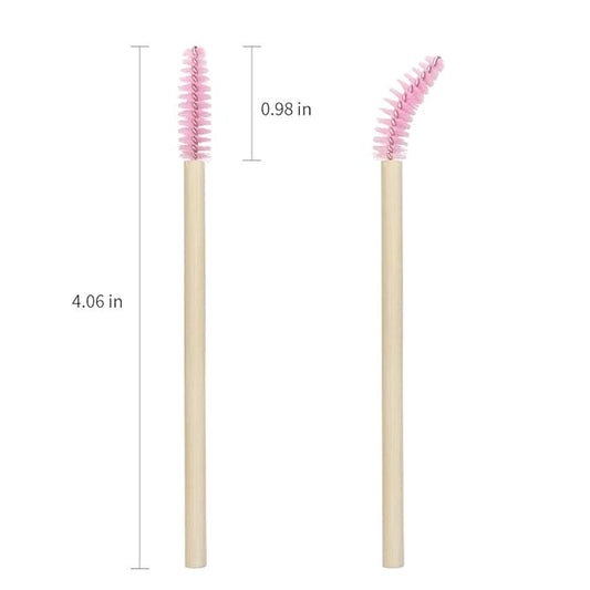 Mekupeu 100 Pcs Disposable Mascara Wands Bamboo Spoolies Brush for Eyelash Extensions Spoolie Eyelash Lash Wand Applicator Makeup Kits, Pink