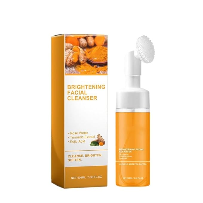 Turmeric Face Wash With Brush, Deep Cleansing Scrub Exfoliating Glow WashTurmeric Foaming Facial Cleanser, Mild Texture For Women Men's All Skin -1Pcs