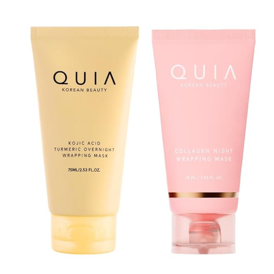 QUIA Collagen + Turmeric Overnight Wrapping Mask Duo – Firming and Hydrating Peel-Off Set for Elasticity, and Glow – Korean Skincare 2 x 75ml