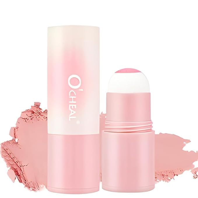 O'CHEAL Powder Blush Stick for Cheek and Eyes, Soft and Blendable Natural Flush, Long-Lasting Dewy Blusher Makeup, Buildable Glow for Face,Multi-Use Blush 02