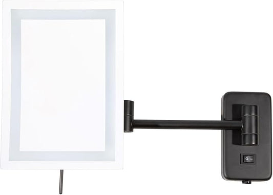 JERDON Rectangular Wall Mount Makeup Mirror - Black Makeup Mirror with 5X Magnification and LED Lights - Direct Wire - Model JRT710BKLD