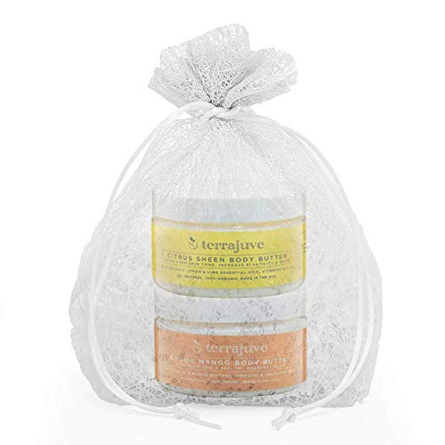 Cocoa Mango & Lemon Body Butter Pure, Natural and Organic Wrapped in Organza Bag: Anti Aging, Helps Even Skin Tone, Increase Elasticity, and Glow with Lemon and Lime, Shea Butter, Vitamins B, C and E