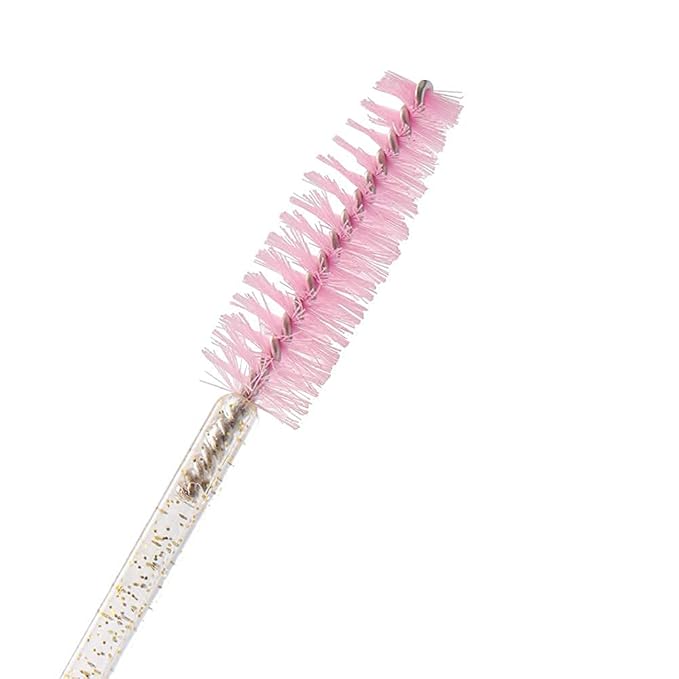 300 Pack Glitter Mascara Wands Disposable Eye Lash Brushes Spoolies Brush Makeup Applicator Eyelash Extension Tool Kit, Crystal Gold Handle Pink Brush Head