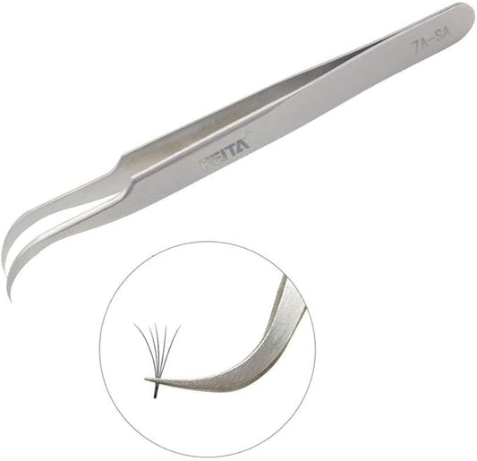Individual C-Shaped Tip Lashes Tweezer - FEITA Professional Stainless Steel Curved Tweezers Precision for 3D Volume Eyelashes Extensions (1 Pc)