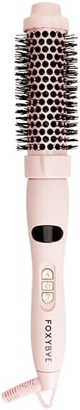 FoxyBae Heated Round Brush - Ceramic Tourmaline Hair Curling, Straightening & Volumizing Brush - Multi-Styler - Fight Frizz - 1.25" (Blush)
