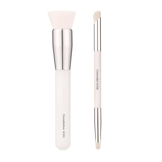 Base Perfection Duo - Foundation Brush & Double-Ended Concealer Brush Set with Skin-Friendly Bristles，Perfect for Blending Liquid,Buffing,Cream,Sculpting,Mineral Makeup(LC01 + LC02)