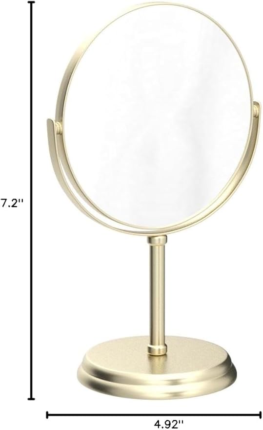 Amazon Basics Tabletop Magnifying Mount Vanity Round Mirror, 1X/5X Magnification, Iron Frame, 7.2"L x 4.92"W, Gold