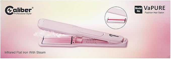 Caliber VaPURE Hair Straightener, Infrared Ultrasonic Spray Mist Flat Iron, Ceramic Plates, 5 Temperature Settings, Pink