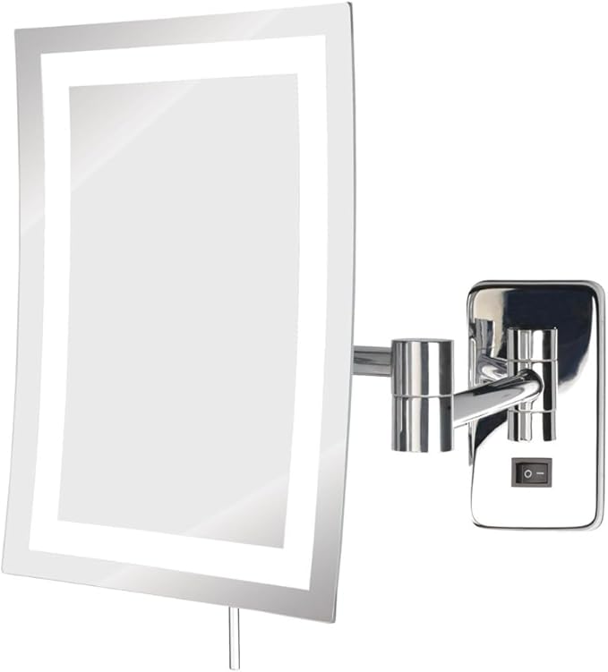 JERDON Rectangular Wall Mount Makeup Mirror - Direct Wire Makeup Mirror with 5X Magnification and LED Lights - Chrome Finish - Model JRT710CLD