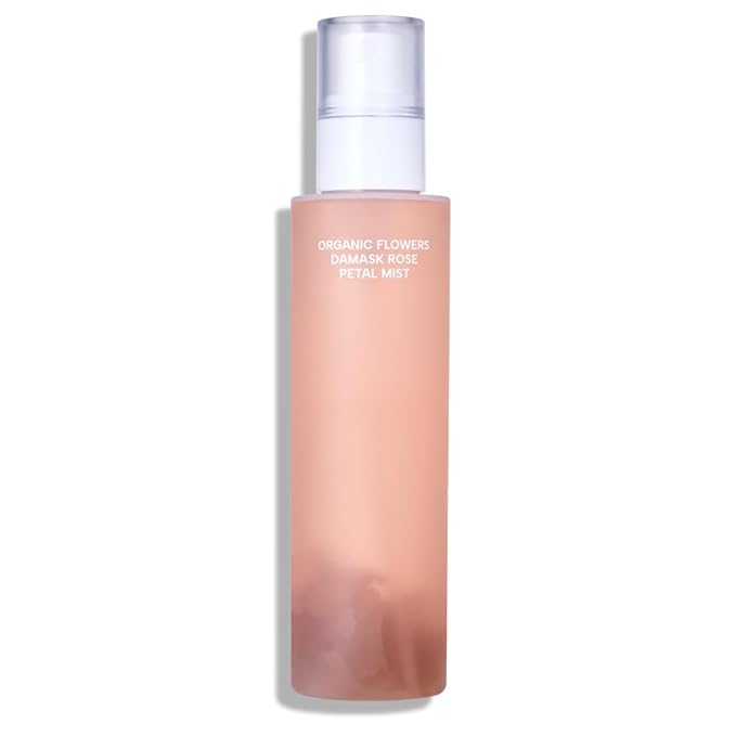 Whamisa Organic Flowers Damask Rose Petal Mist, Facial Mist Spray, Waterless Formula, Fermented Postbiotics, Hydration, Portable, Korean Skin Care (100ml)