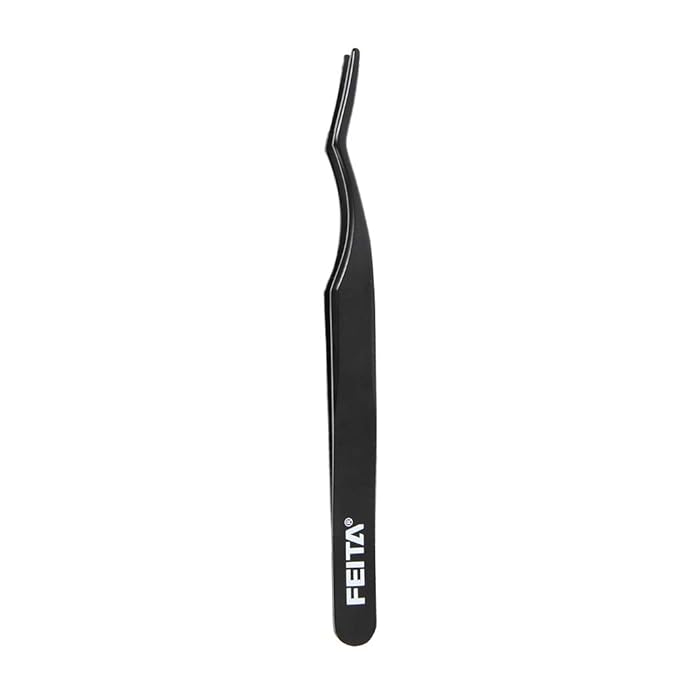 False Eyelash Applicator - FEITA Professional Curved Eyelashes Extension Tweezer for Easy Lashes Application and Removal - Black - 1Pc