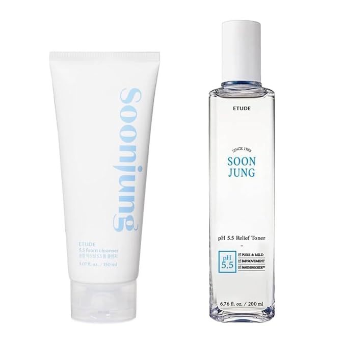 ETUDE SoonJung 5.5 Foam Cleanser (5.1 Fl Oz) + SoonJung pH5.5 Relief Toner (6.76 Fl Oz)