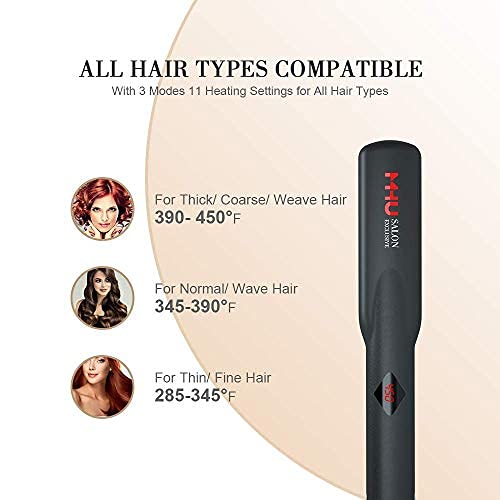 Professional Dual Voltage Hair Straightener 1.25" Keratin Ceramic Flat Iron Fast Heat Up for Home Use Iron Wide Plate Adjust Temperatures Auto Shut Off, Black