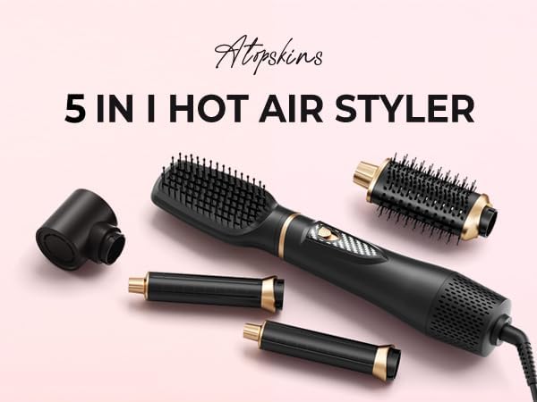 5 in 1 Blow Dryer Brush Set, 1000W Professional Hot Air Styler, Ionic Hair Dryer Brush, 3 Heat Settings, Auto Curling, Fast Drying, Ideal Hair Styling Tools Gift for Women, Black