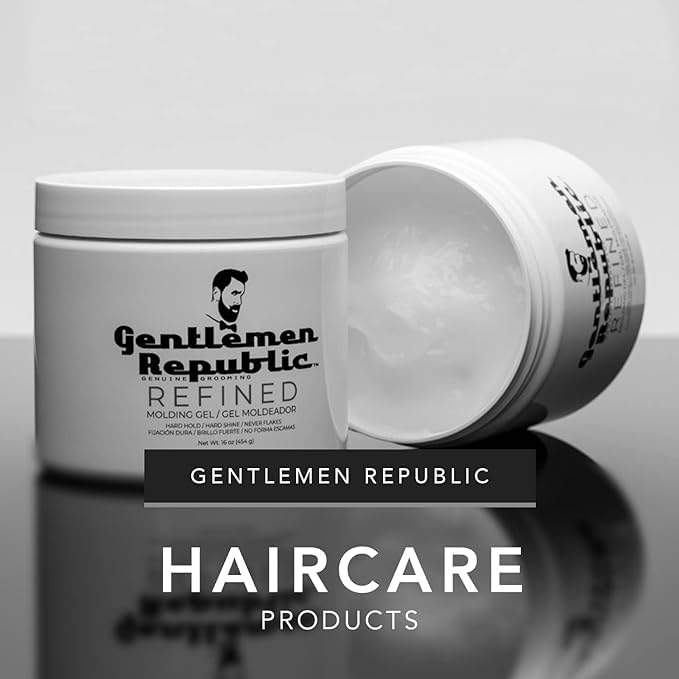 Gentlemen Republic 16oz Refined Hair Gel w/Pump - Professional Formula for 24 Hour Shine and Hold, Humidity Resistant, 100% Alcohol-Free and Never Flakes, Made in the USA