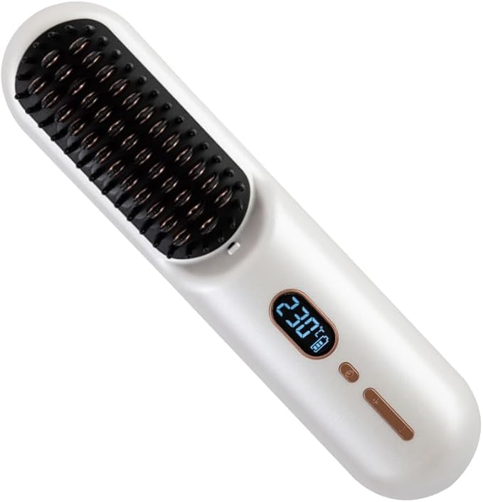 Cordless Hair Straightener Brush Hot Comb Hair Straightening Iron Wireless Hot Combs, Anti Burn for Natural Black Hair Beard Wigs Wonmen Gifts - White