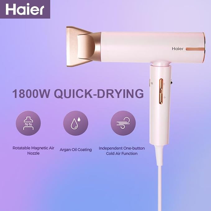 Professional Ionic Hair Dryer, 1800W, Fast Drying Low Noise Blow Dryer, All Hair Types, No Heat Damage, Travel with Concentrator, Professional Lightweight Ionic Hair Dryer for Women and Men