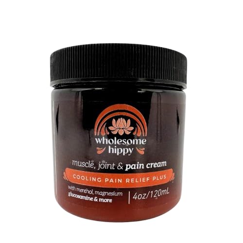 Wholesome Hippy Cooling Pain Relief Plus Magnesium Cream with Vitamin D3 – All Natural with Arnica, Turmeric, Menthol, MSM – Nourishing Muscle & Joint Cream – 4oz