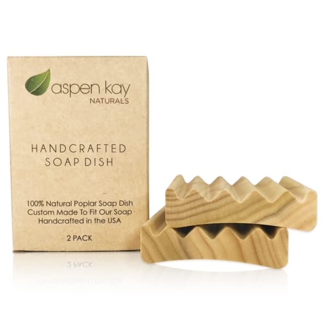 Turmeric Soap - Made with Natural and Organic Ingredients - 2 Pack Soap Dish, Draining Dish 100% Natural Poplar Wood