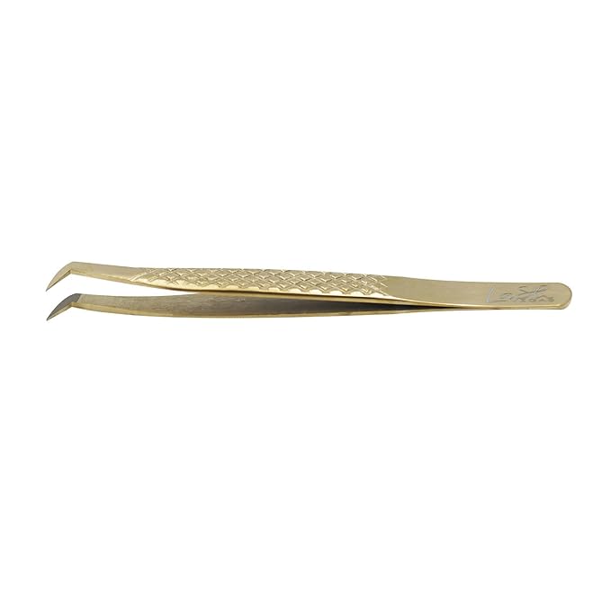 Slim Curved Bootie Tweezer - Diamond Grip Lash Tweezers for Eyelash Extensions - Fiber Tip Lash Tweezers for Classic & Volume Lash Extensions – Gold