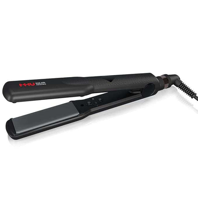 Professional Hair Straightener 2 in 1 Dual Voltage Curling Iron with Floating Plates, 1.25 Inch Wide Ceramic Ionic Flat Iron for Straightening and Curling,Digital Disply,Auto Shut Off, Black