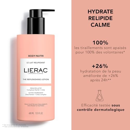 Lierac The Replenishing Moisturizing Body Lotion for Women, Enriched with Niacinamide, Urea & Shea Butter, Hydrates & Comfort to Dry Skin - 400ml