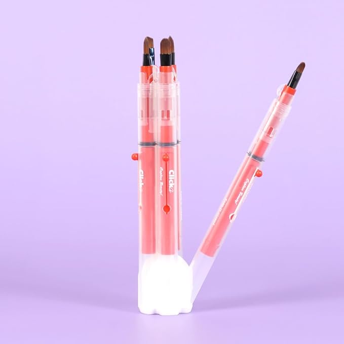 Auto Lid Makeup Brush Set, 5 Retractable Brushes, Travel-Friendly (Ice Red)