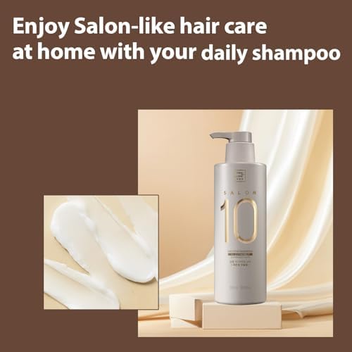 Mise En Scene 𝗦𝗮𝗹𝗼𝗻 𝟭𝟬 Protein Shampoo for Severe Damaged Hair - Low porosity Hair Product, Korean HairPerfume Shampoo, 10-Sec Protein Clinic, Moisturizing & Restoring, 16.9 Fl. Oz. (500ml)