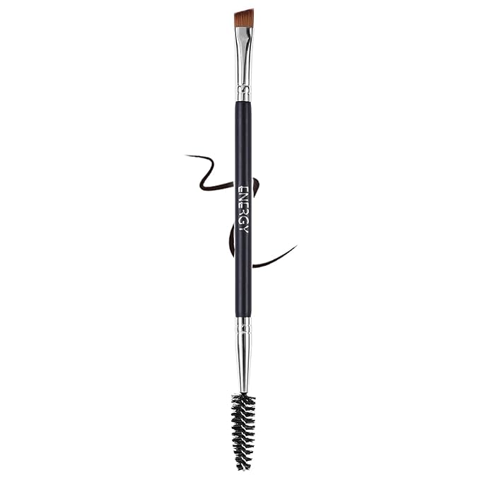 ENERGY Precision Dual-Sided Eyebrow Brush with Spoolie - Vegan Brow Tool for Shaping, Defining, Grooming, Lifting, Applying Brow Wax & Gel - Professional Angled Brush & Eyelash Comb