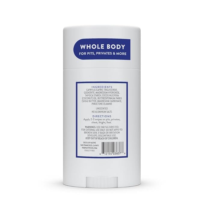 Native Whole Body Deodorant Stick Contains Naturally Derived Ingredients, Deodorant for Men and Women | 72 Hour Odor Protection, Aluminum Free with Coconut Oil and Shea Butter | Unscented