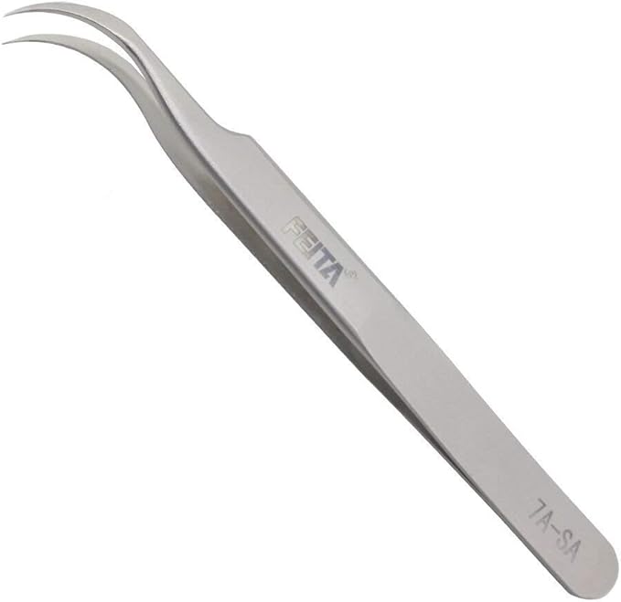 Individual C-Shaped Tip Lashes Tweezer - FEITA Professional Stainless Steel Curved Tweezers Precision for 3D Volume Eyelashes Extensions (1 Pc)