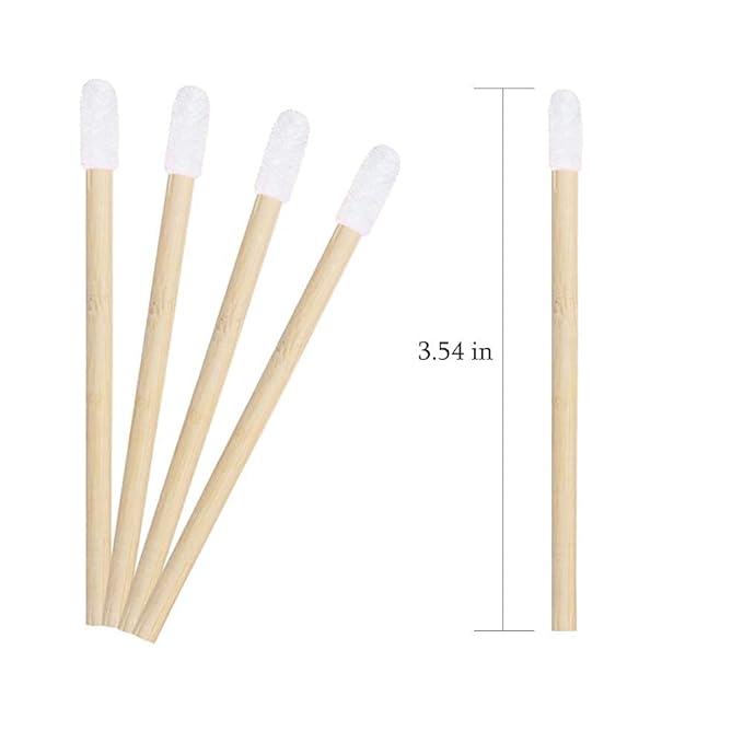 100 Pcs Disposable Lip Brushes Premium Lipstick Applicator Wands Bamboo Handle Makeup Tool Kits (Bamboo handle white)