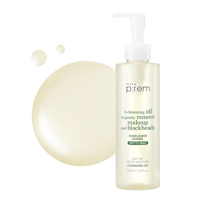 MAKE P:REM Safe Me. Relief Moisture Cleansing Oil, Deep Pore Cleansing Makeup Remover for Oily Skin, All Skin Types, Gentle Blackhead Remover, Korean Skin Care, 7.1 fl.oz. (210ml)