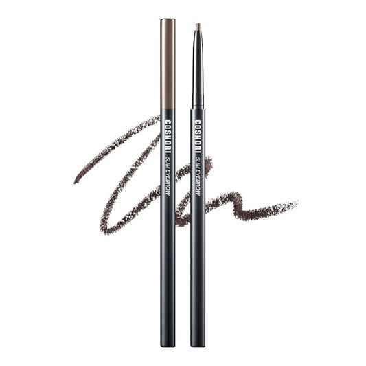 COSNORI Slim Eyebrow Pencil 01 Brownie - 2mm Micro-Fine Pencil Brow with Brush, Natural-Looking Brows, Long Lasting & Waterproof, Micro-Slim, Soft drawing, 0.005oz (0.13g)