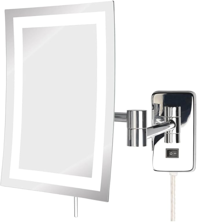 JERDON Rectangular Wall Mount Makeup Mirror - Lighted Makeup Mirror with 5X Magnification - Chrome Finish - Model JRT710CL