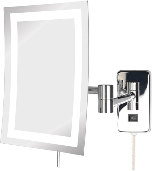JERDON Rectangular Wall Mount Makeup Mirror - Lighted Makeup Mirror with 5X Magnification - Chrome Finish - Model JRT710CL