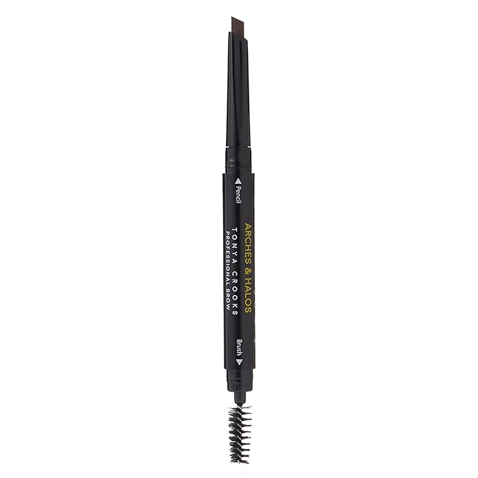 Arches & Halos Angled Brow Shading Pencil - Double Sided Eyebrow Filler and Spoolie - Angled Brush Design for Precise Shaping and Styling - Buildable, Easy Blend Pigment - Dark Brown - 0.012 oz