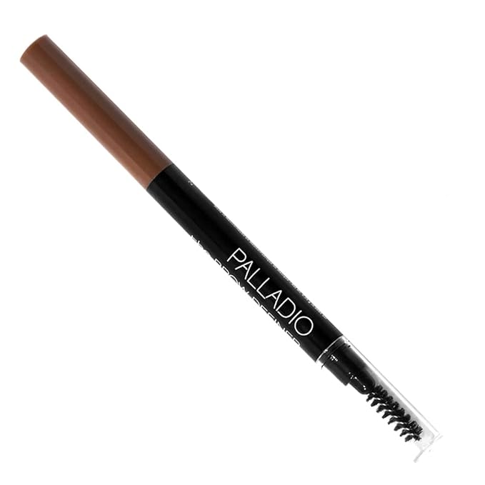 Palladio Brow Definer Retractable Pencil, Triangular Tip Fills Brows for a Natural Look, Tame and Shape Eyebrows with Spoolie Brush, Eyebrow Shaper, Buildable Light to Dark Colors, (Medium Brown)