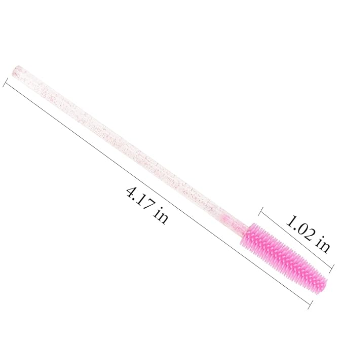 Pack of 100 Disposable Silicone Eyelash Extension Spoolie Brush Mascara Brushes Wands Applicator (crystal all pink)