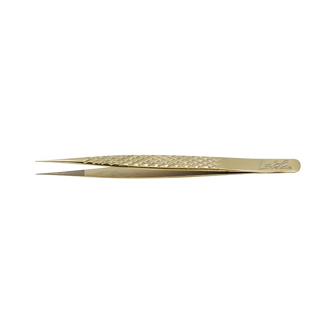 Icy Straight Tweezer - Diamond Grip Lash Tweezers for Eyelash Extensions - Fiber Tip Lash Tweezers for Classic & Volume Lash Extensions – Gold