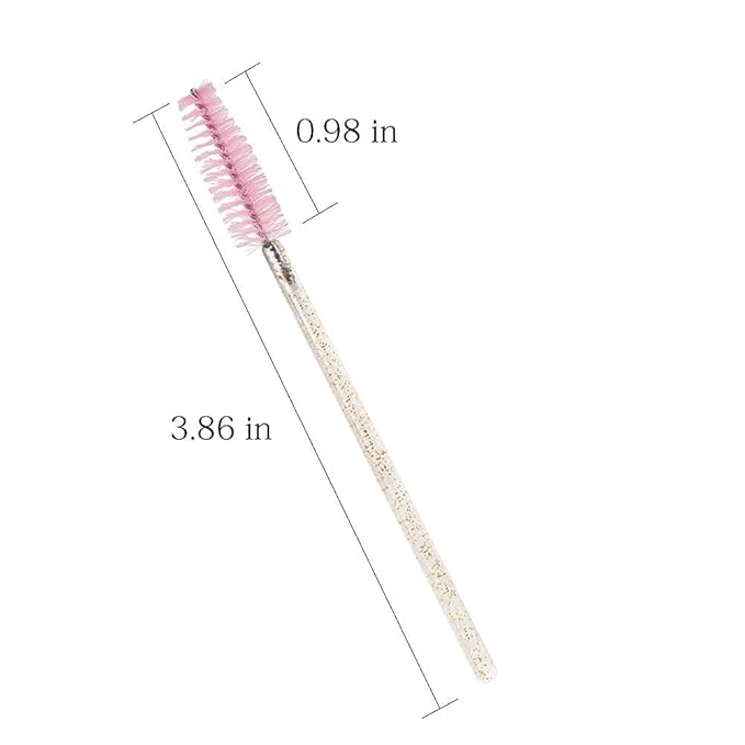 300 Pack Glitter Mascara Wands Disposable Eye Lash Brushes Spoolies Brush Makeup Applicator Eyelash Extension Tool Kit, Crystal Gold Handle Pink Brush Head