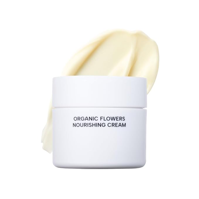 Whamisa Organic Flowers Nourishing Cream, 95.2% Organic, Waterless Formula, Fermented Postbiotic for Deep Hydration & Soothing, Moisturizing, Korean Skin Care (50ml)