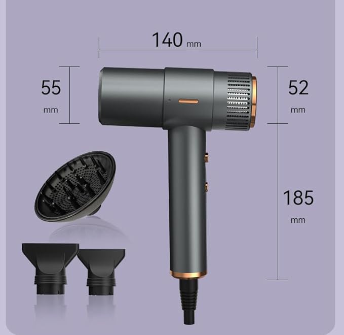 Hair Dryer,110000 RPM High Speed Blow Dryer with 2 Nozzle and 1 Diffuser, Professional Negative Ionic Fast Drying Blow Dryer with LED Display, 3 Temps and 3 Speeds for Home Travel