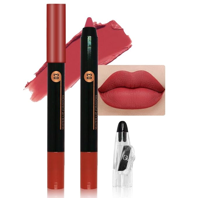Cherry Red Crayon Matte Lipstick Lip Liner Pencil, Moisture Smooth Lipstick Penil, With Pencil Sharpener Sharpenable Lip Pen Ultimate Lip Crayon for Women Easy to Apply Waterproof 03#